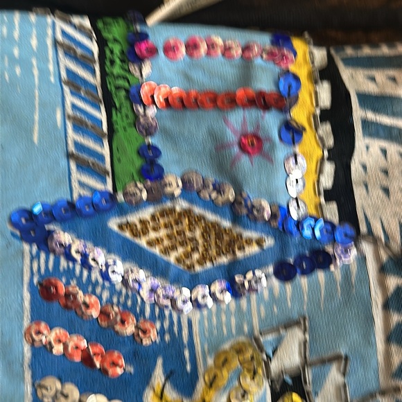 Bali Chic Black Sequin Shirt  “Los Angeles Is My Kind of Town” Vintage Statement - Picture 5 of 6